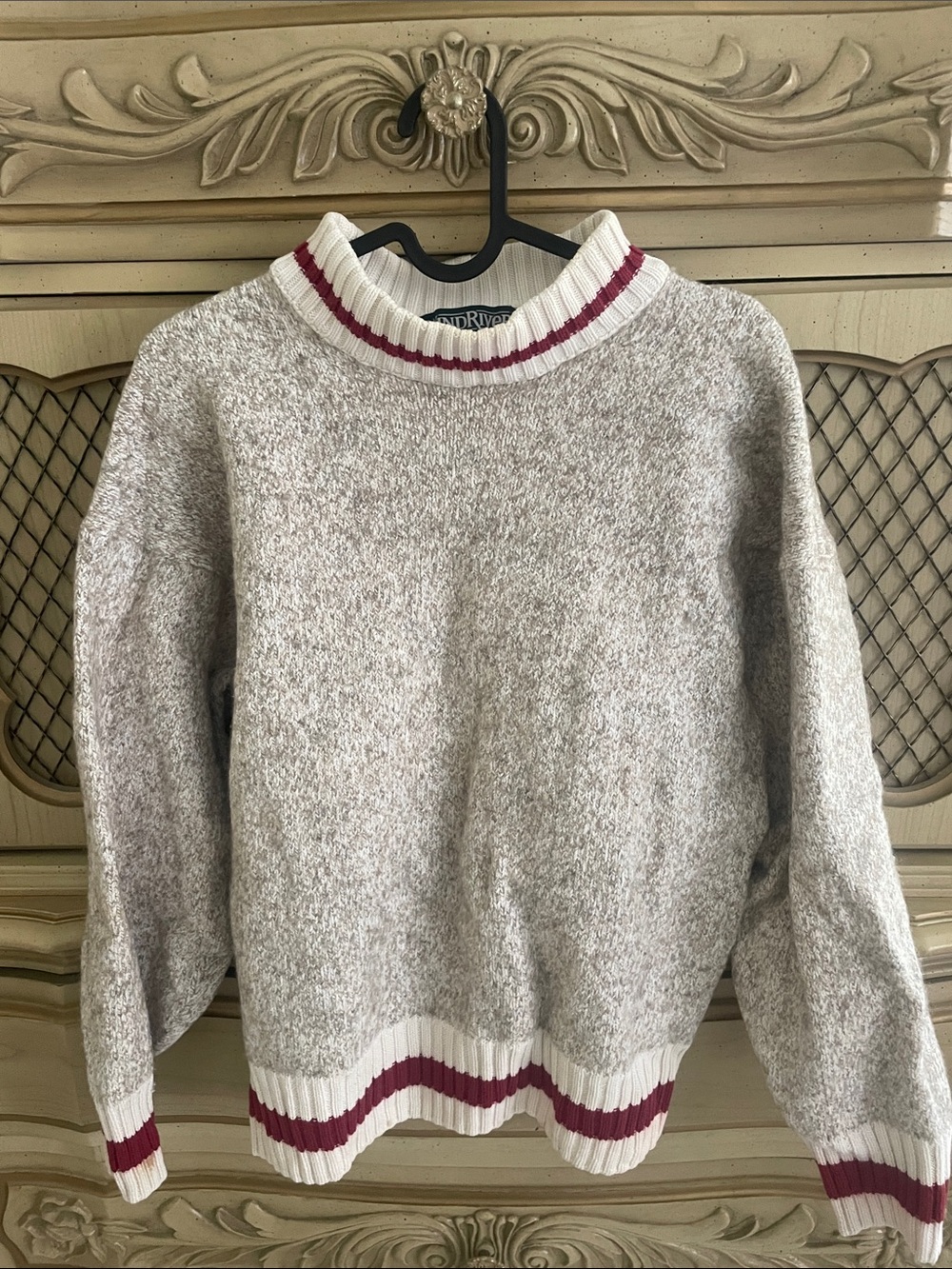 Coldwater Creek Cream Marled Crewneck Sweater with Berry Stripe